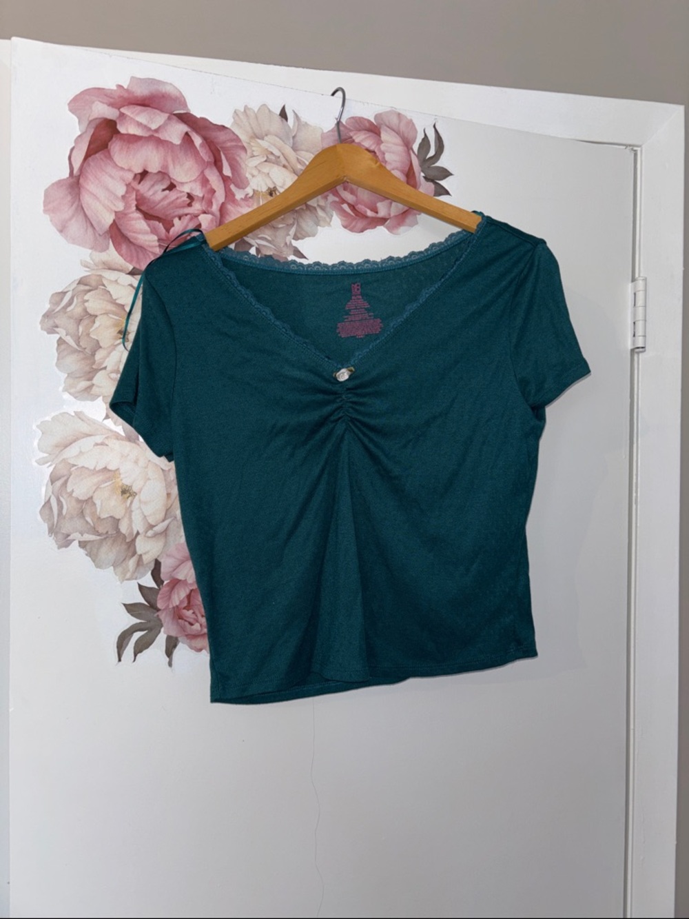 Short Sleeve Ruched V-Neck Top in Teal